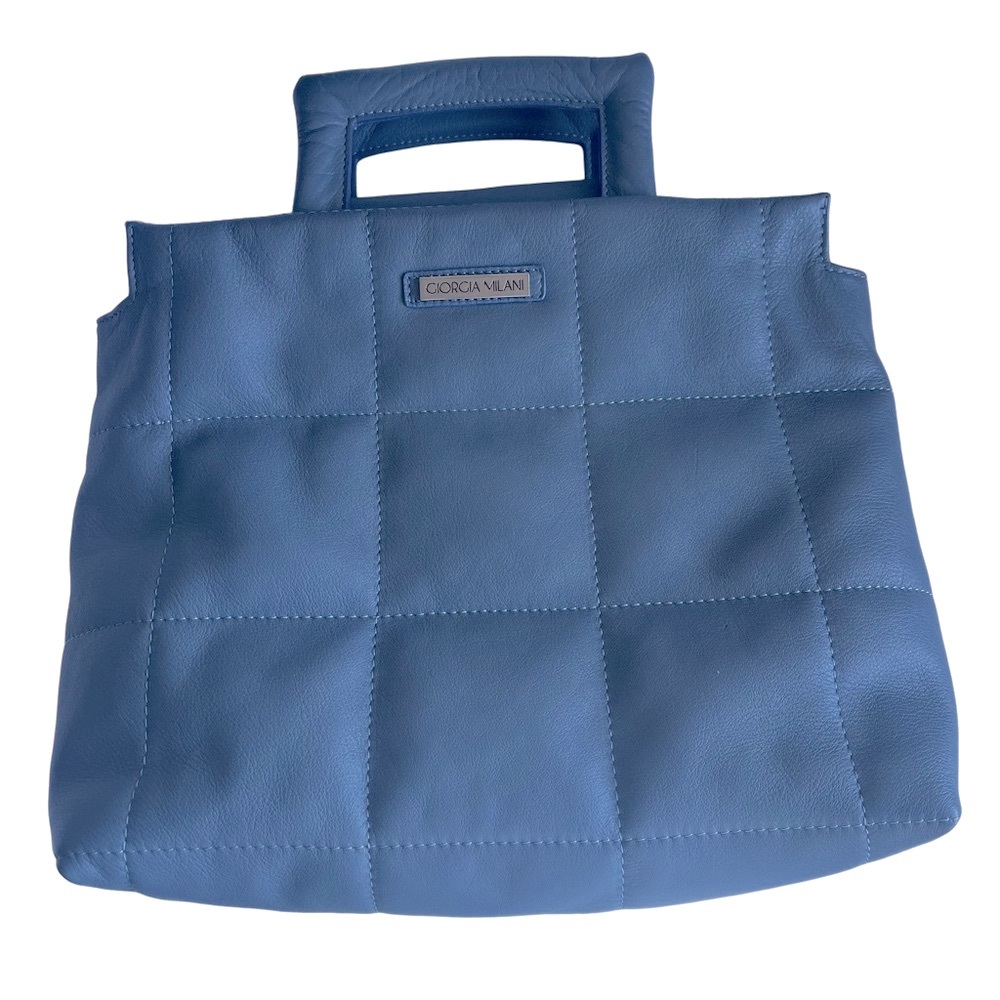 GIORGIA MILANI Made in Italy Medium Blue Leather Puffed Quilted Satchel.